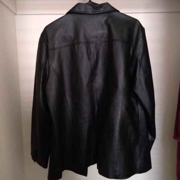 Vintage Dunne & Cole Black Leather Blazer Jacket with Buttoned Cuffs - Picture 2 of 5